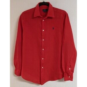 POLO Ralph Lauren 100% Linen Red Relaxed Fit Button-Up Long Sleeve Shirt M